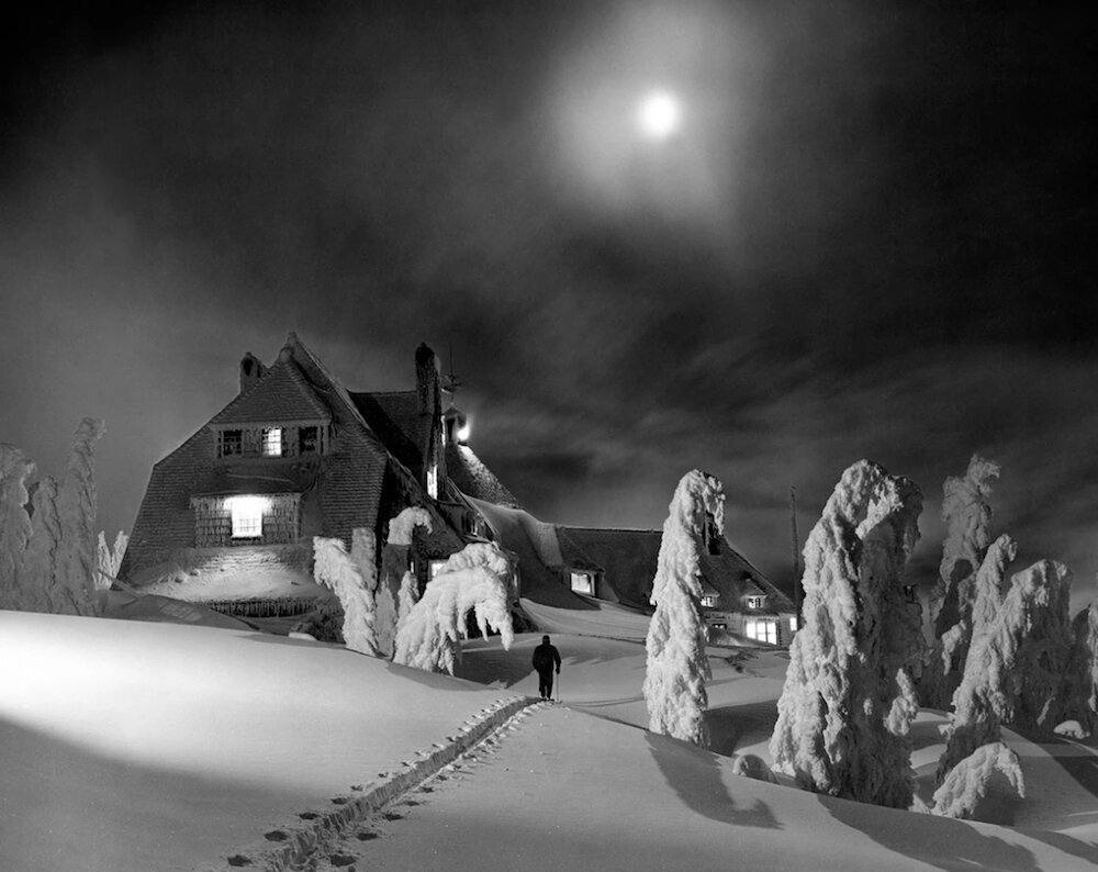 Timberline Lodge in Moonlight by Ray Atkeson