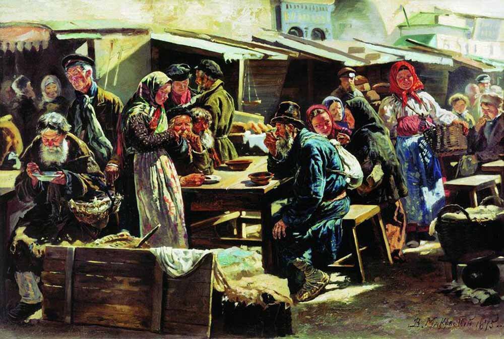В.Е. Маковский, «Обед», 1875, этюд для картины «Толкучий рынок в Москве», Третьяковская галерея. Фото: shnyagi.net