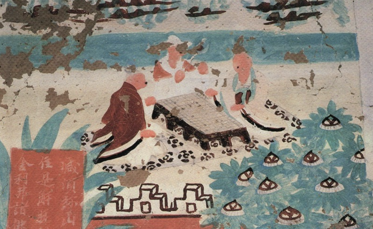 Фрагмент фрески с изображением игры в ГО. Китай, провинция Ганьсу, эпоха Пяти династий (907–979 гг. н.э.)