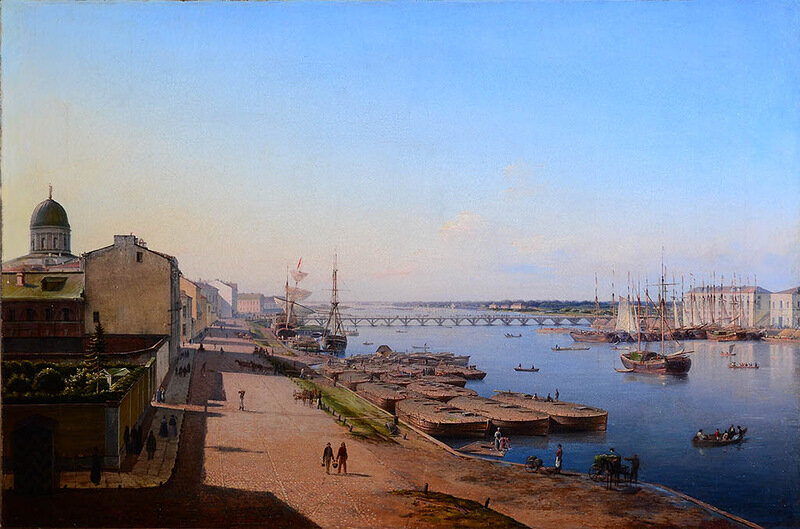 Вид Тучкова моста с окрестностями.  Антон Иванов-Голубой 1844г 