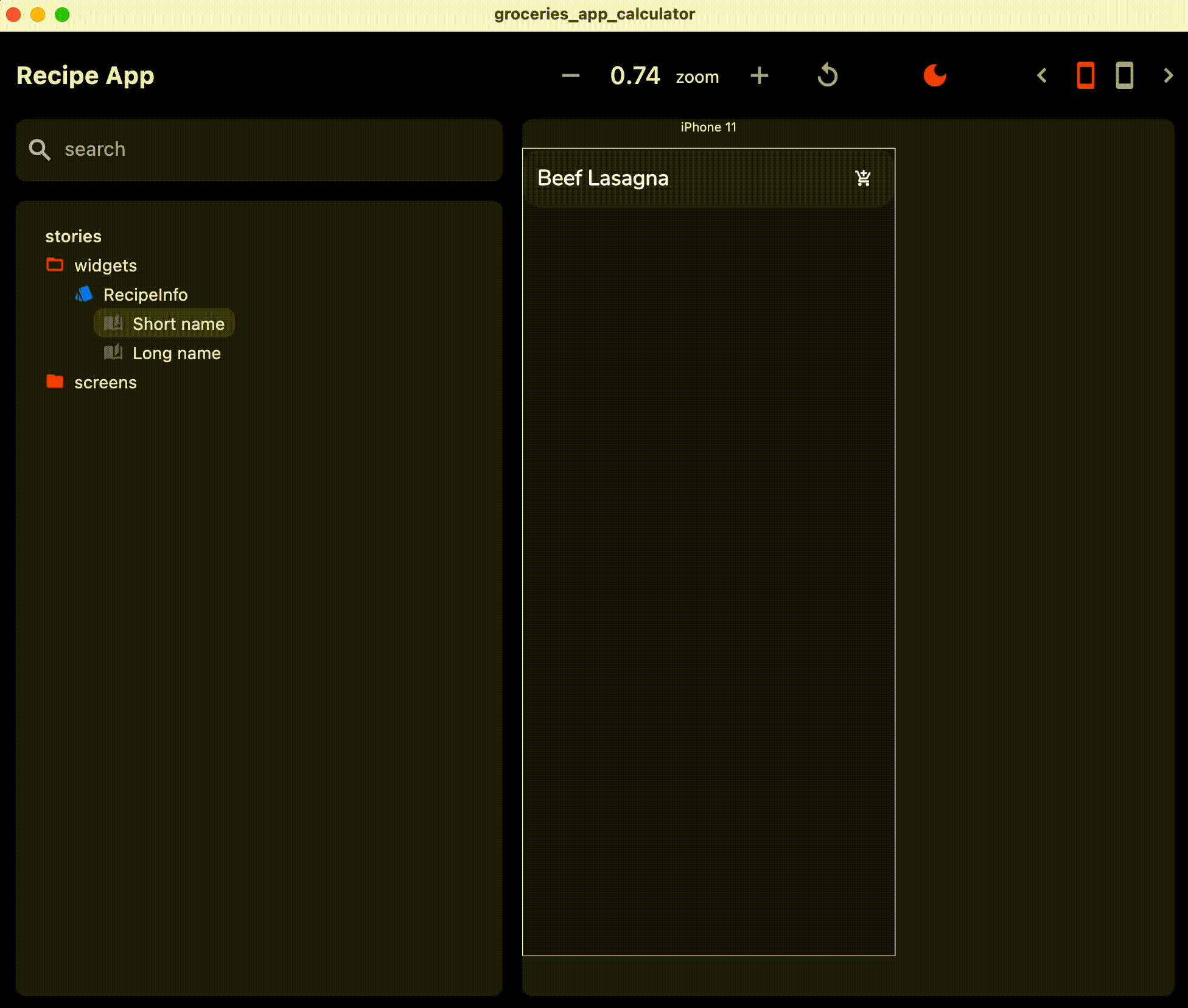 В этом примере виджет RecipeInfo корректно работает только в случае использования "короткого имени". Когда пользователь присваивает этому виджету длинное имя, происходит переполнение на обоих устройствах.
