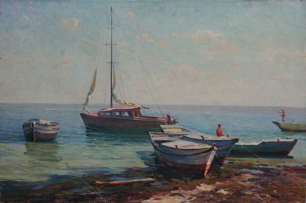    Виктор Севец. Лодки в Геническе. 1960-е Украина, Херсонская область