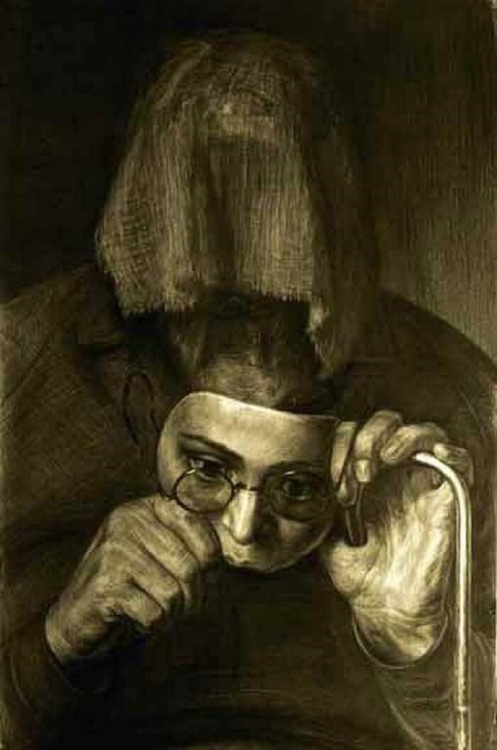 Худ. Г. Добров "Портрет женщины с сожженным лицом"