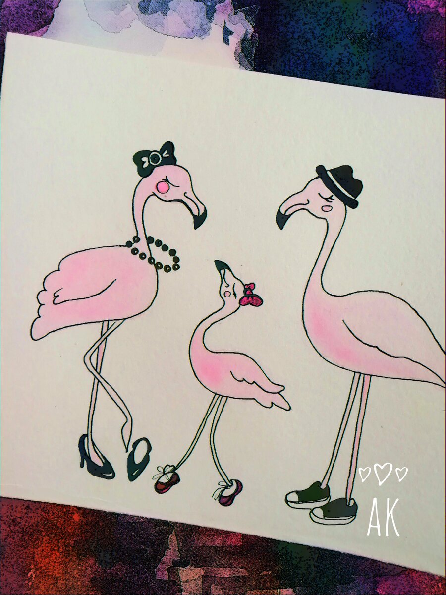 После того, как залила розовой акварелью, обвела капиллярной ручкой контуры.