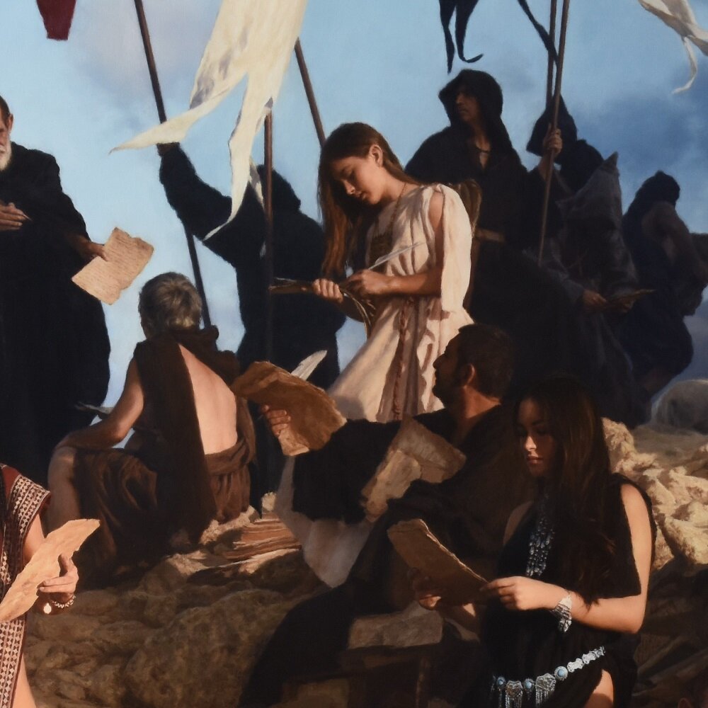 Геннадий Улыбин. "Дневники Всадников Апокалипсиса". (Фрагмент). Холст, масло. 230х580