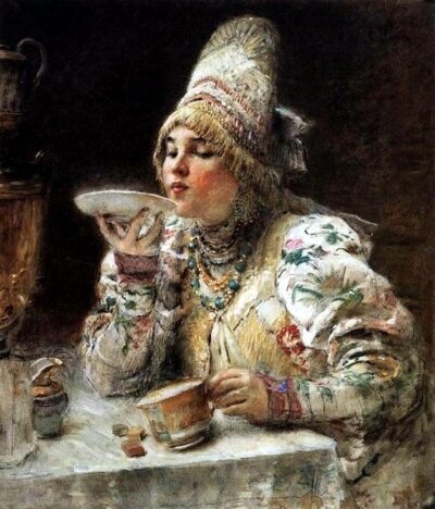 Картина Константина Маковского «За чаем», 1914 год