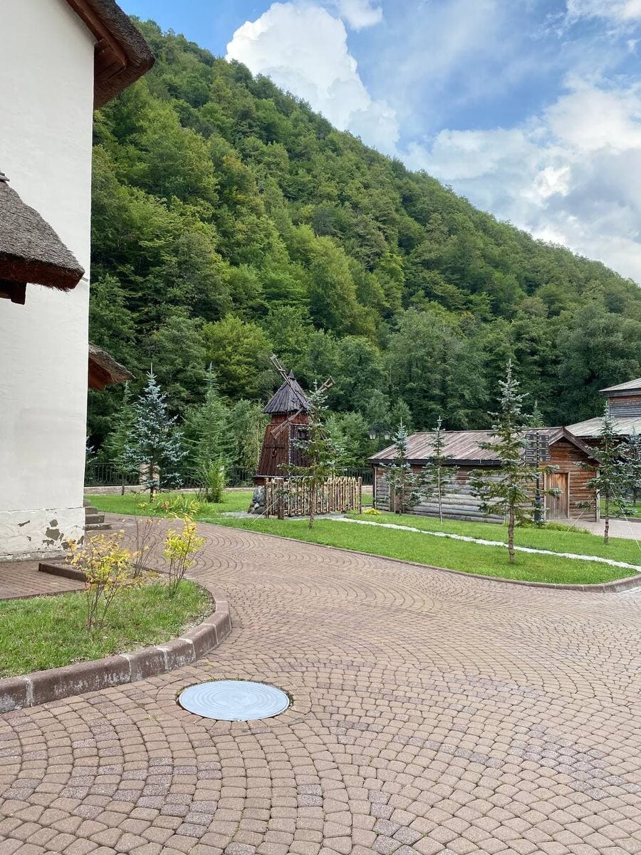 Ветряная мельница, а за ней склон поросший лесом прекрасно. Политика этих стран тоже замерла перед лесной чащей чужих интересов. 