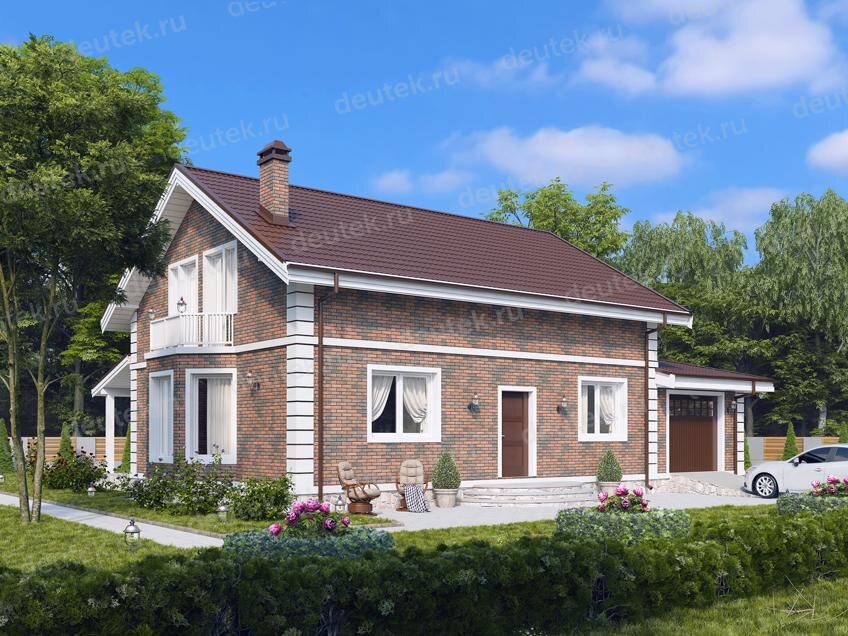 Проект двухэтажного дома 213 м2 с террасой, гаражом и балконом - DTE-31