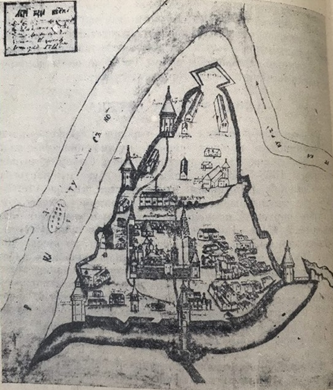 Абрис города Курска. Автор Михаил Золотилов. 1722 г. Из фондов ЦГВИА (РГВИА). Источник: https://shiva16.livejournal.com/82933.html