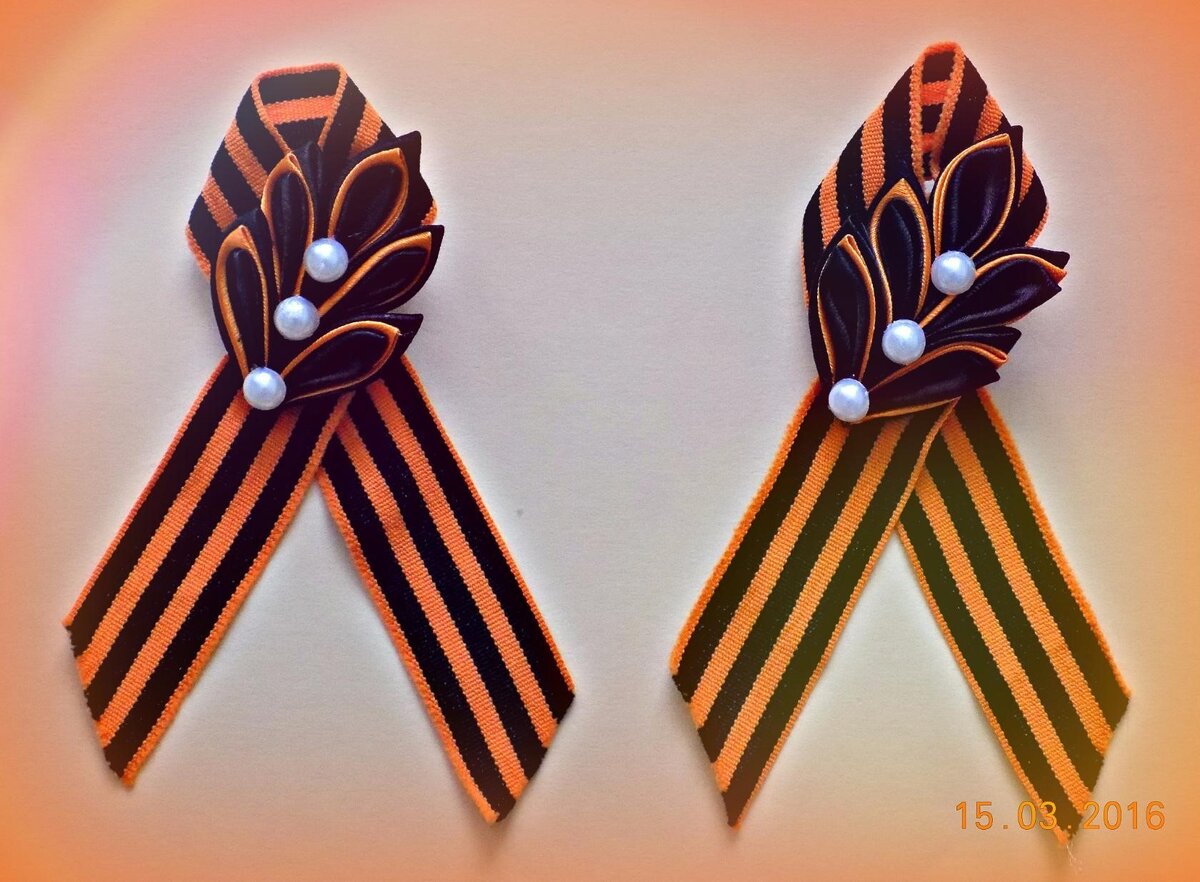 брошь 9 мая, канзаши, георгиевская лента, фото