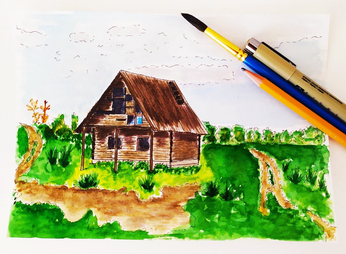 Деревенский домик для рисования
