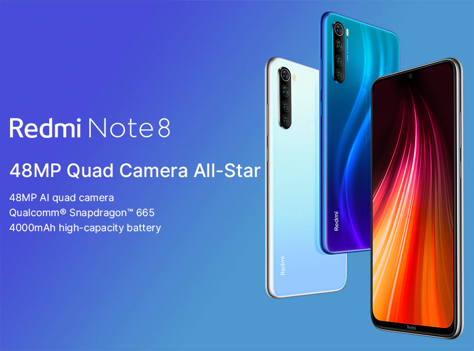 Смартфон Xiaomi Redmi Note 8 с глобальной версией, 4 ГБ, 64 ГБ, камера 48 МП, мобильный телефон Snapdragon 665, 4000 мАч, поддерживает быструю зарядку 18 Вт.