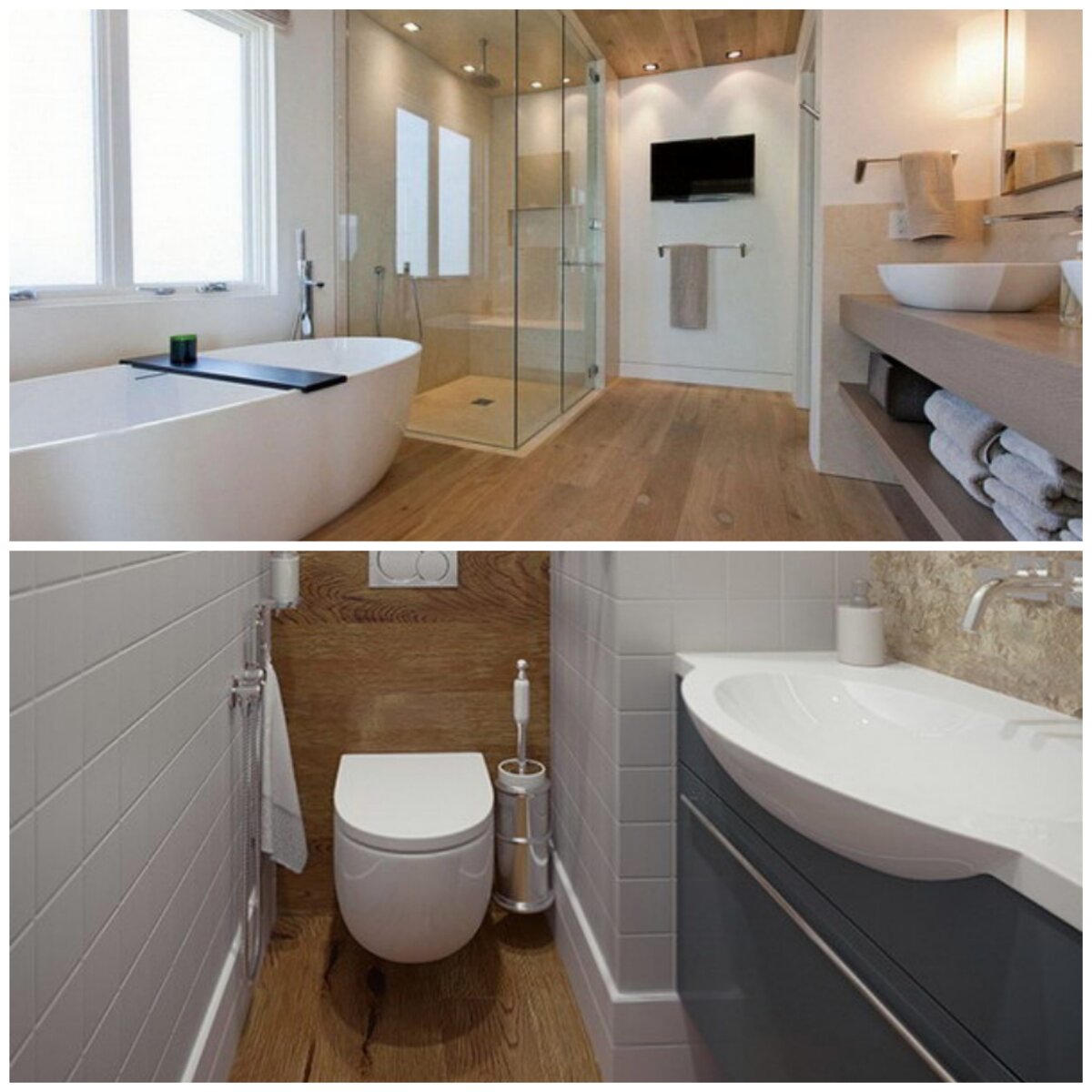 Интерьеры ванной с применением кварцвиниловой плитки