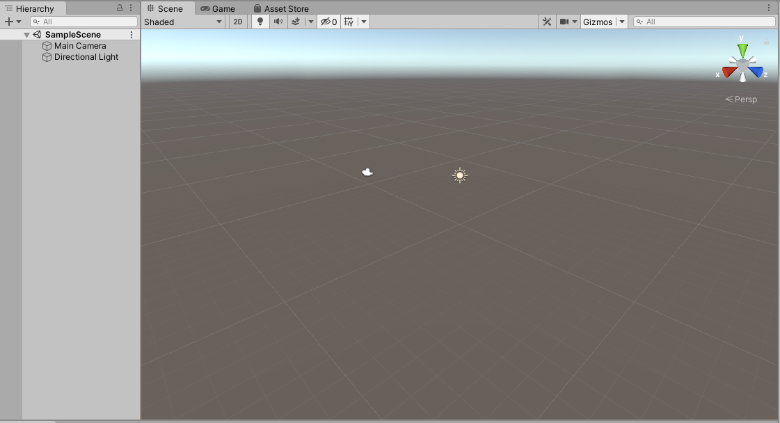 Так выглядит пустой проект в Unity
