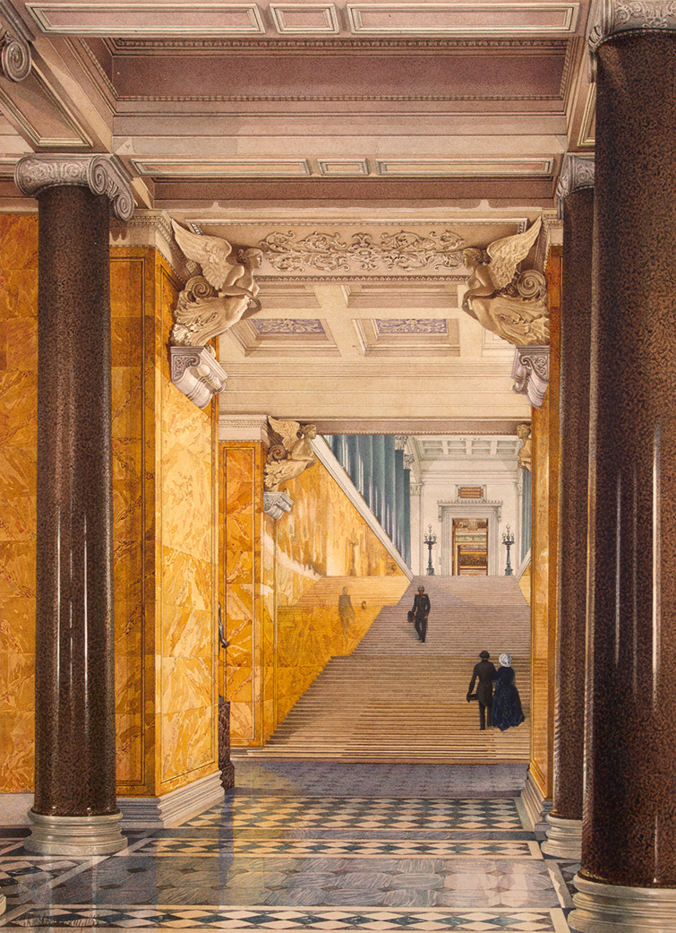 Парадная лестница и вестибюль Нового Эрмитажа
Константин Андреевич Ухтомский
1853 г.
Акварель