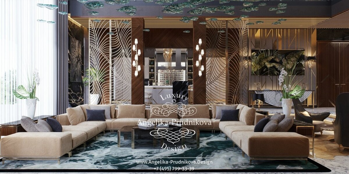 На фото: Зона отдыха в гостиной на вилле в Куршевеле