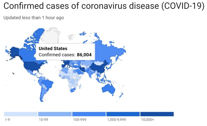 Карта подтвержденных заражений вирусом