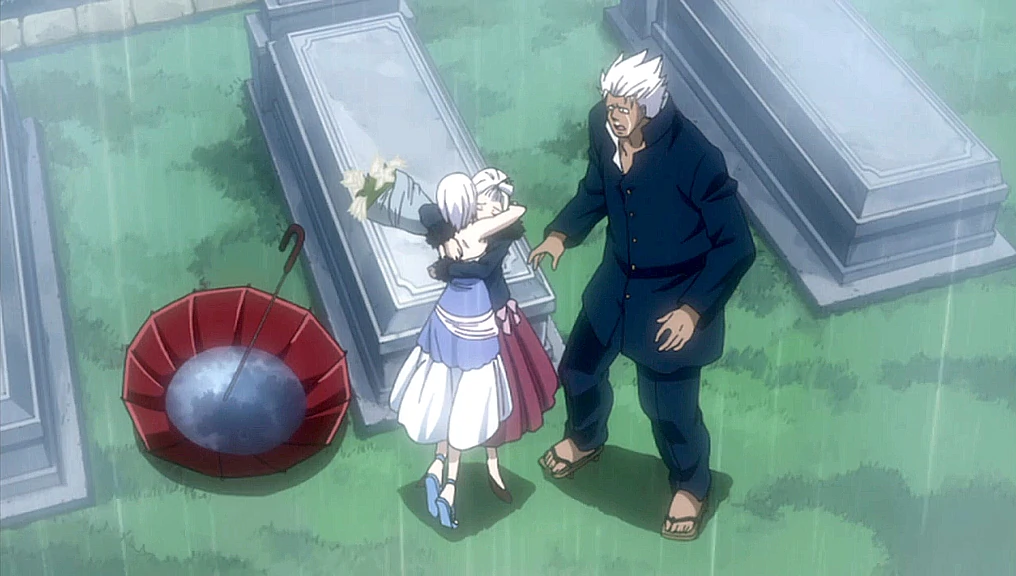 Кадр из аниме Fairy Tail "Миражанна и Эльфман рады возвращению Лисанны"