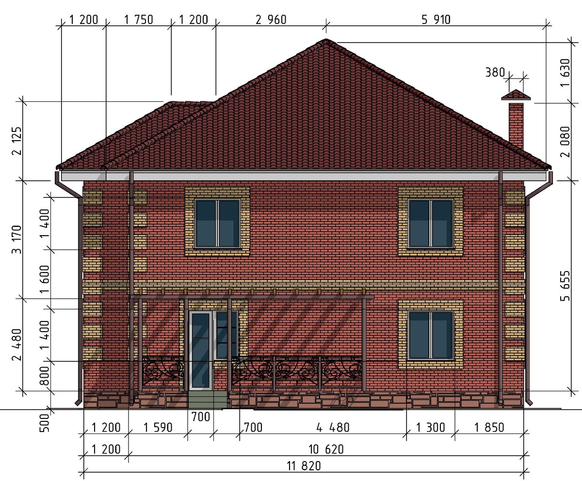 Кирпичный дом 11,82 х 12,48 м. площадью 220 м² ( + планы этажей и фасады с подробными размерами) ??