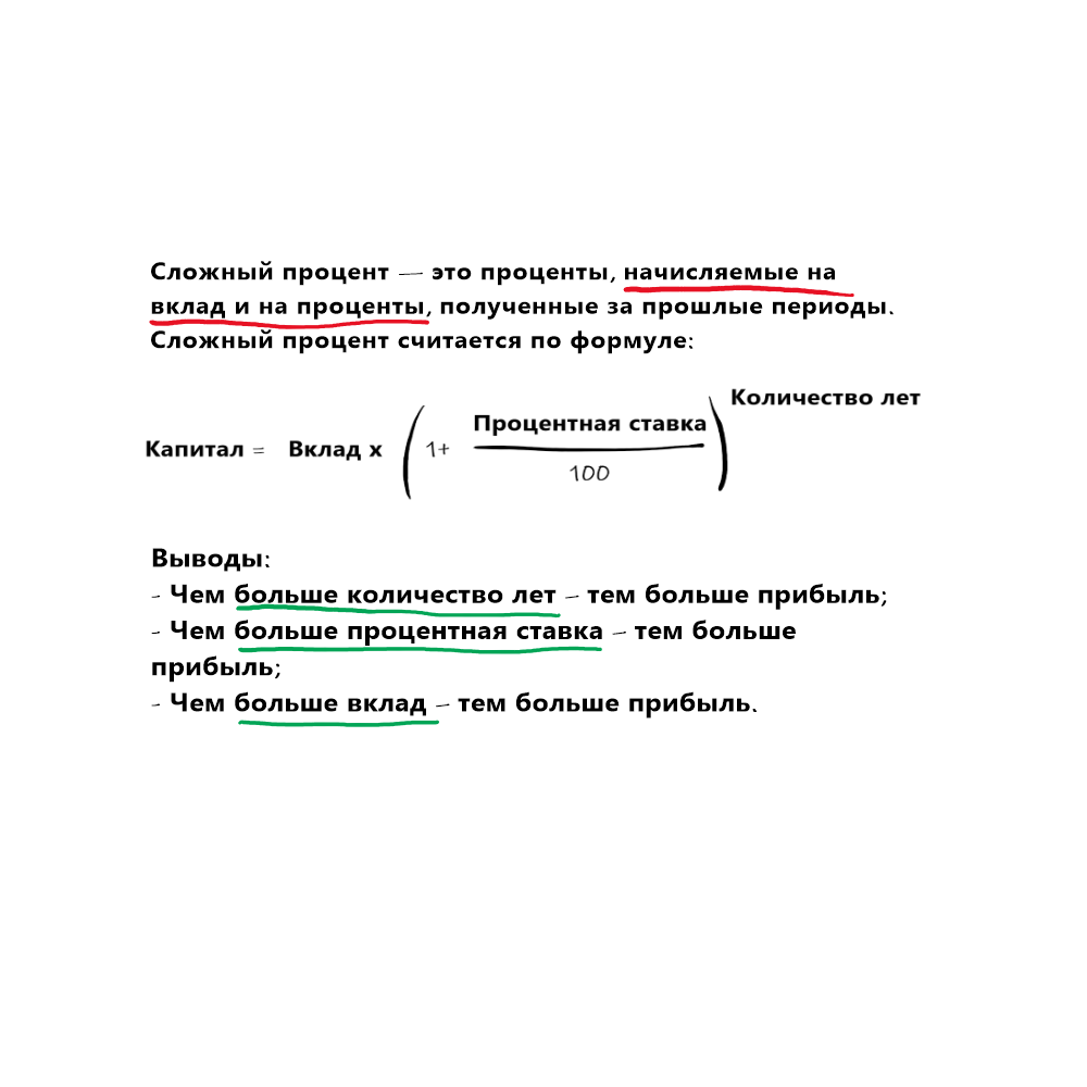 Формула сложного процента, без пополнения