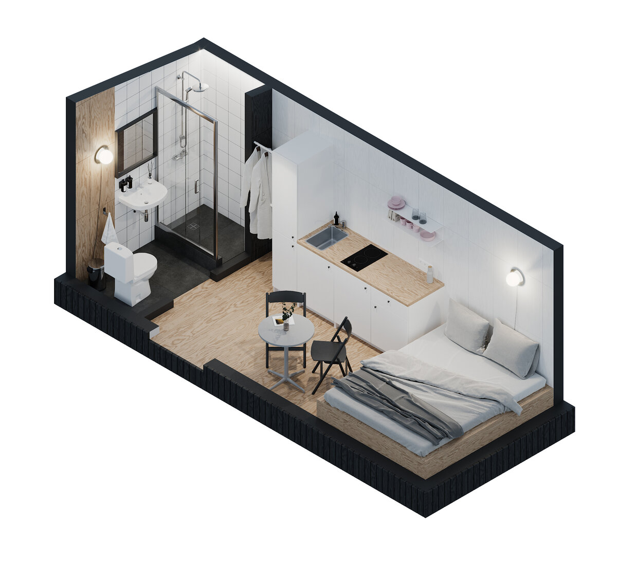 Мебель, техника и даже постельное бельё – всё входит в комплект.