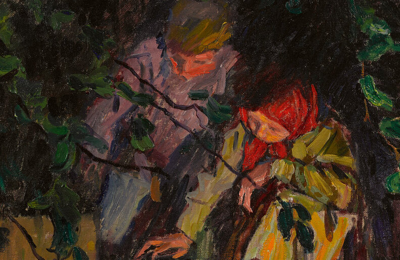 На выставке обратила внимание на небольшую картину – это русский художник Николай Богданов-Бельский, картина называется «За работой (свет фонаря)» и датируется официально 1900-м годом.
