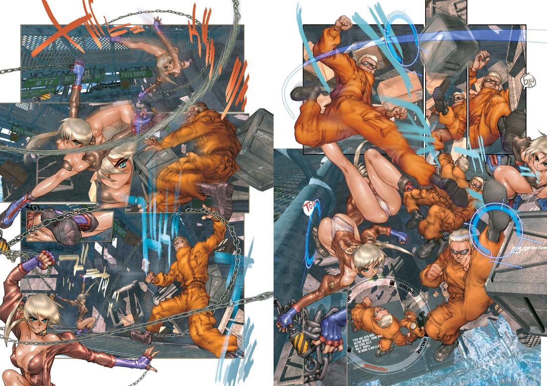 Разворот из манги Сиро Масамунэ «Призрак в доспехах 2. «Человеко-машинный интерфейс» © ООО «Издательская Группа «Азбука-Аттикус»