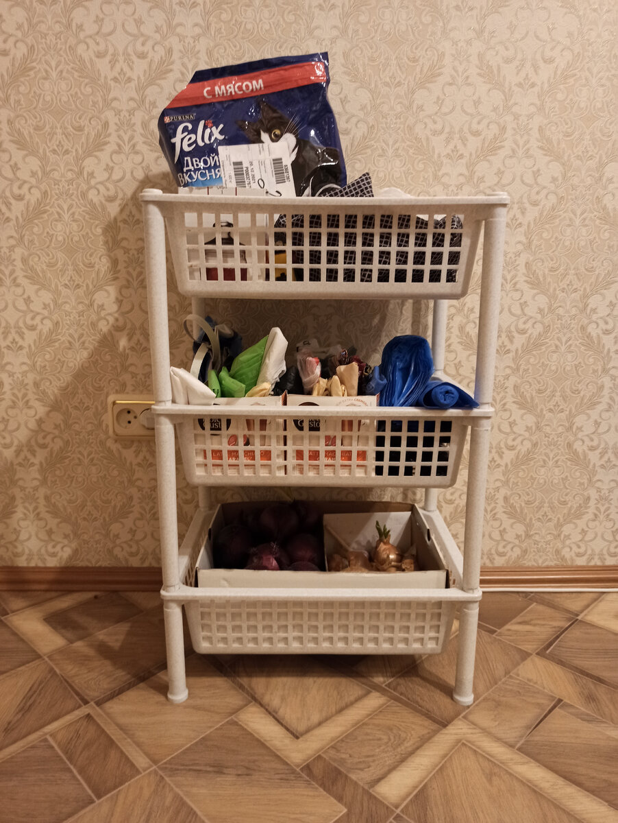 Пакеты, кошачий корм, лук... Оооочень всё нужное! Фото автора. 