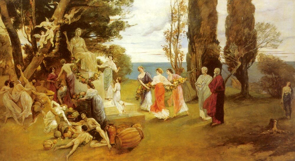 "В Аркадии", Ф.А. фон Каульбах (1850-1920). И немецкий портретист и исторический художник тоже обратился к теме Аркадии.