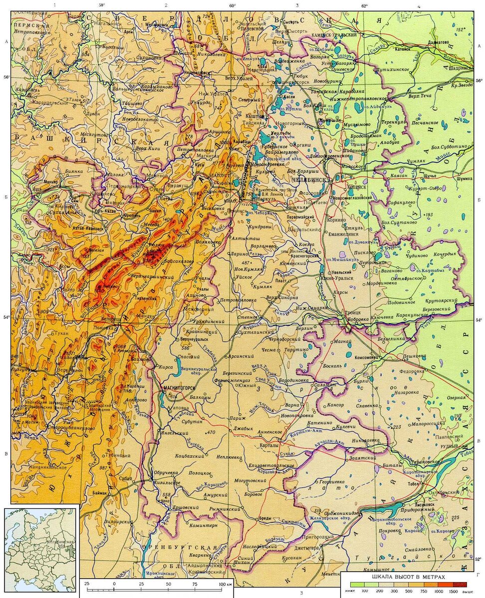 Карта высот челябинска