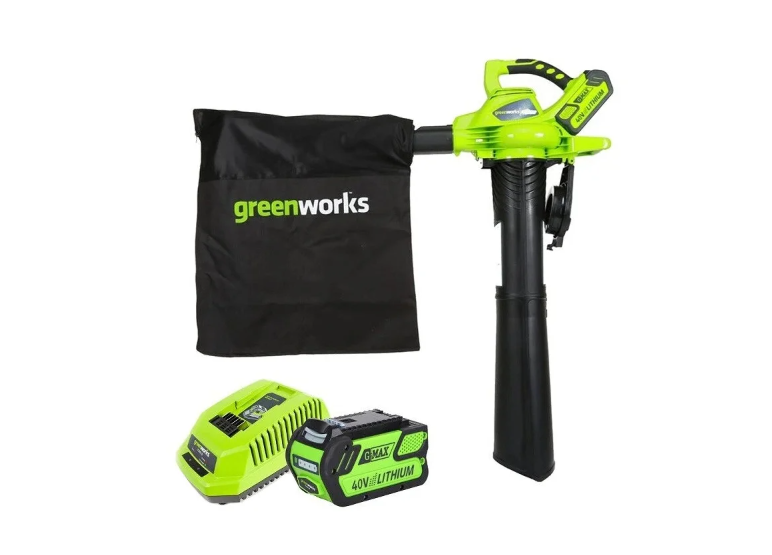 Аккумуляторный садовый пылесос Greenworks GD40BVK4, 40 В