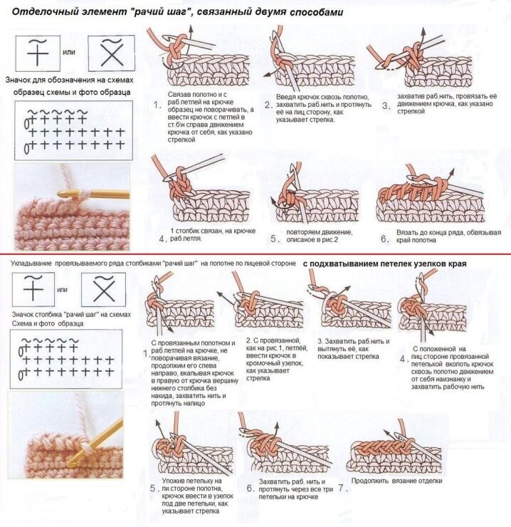 Рачий шаг крючком схема для начинающих