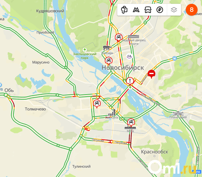 Карта новосибирска пробки на дорогах