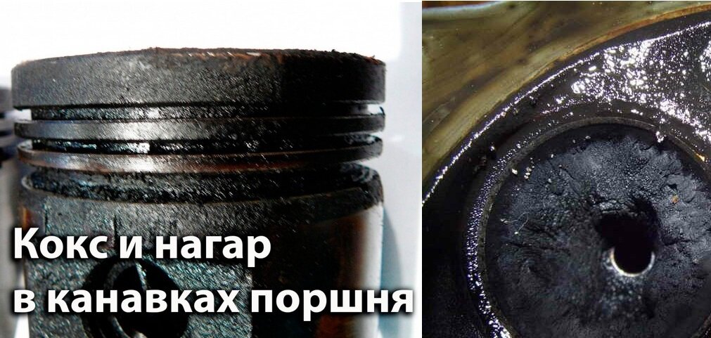 Нагар в канавках поршня и на седле клапана