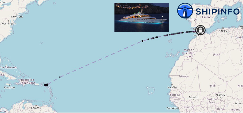 Скриншот карты передвижения яхты Eclipse с сервиса Shipinfo.net на 06:08 по московскому времени 26.06.2020