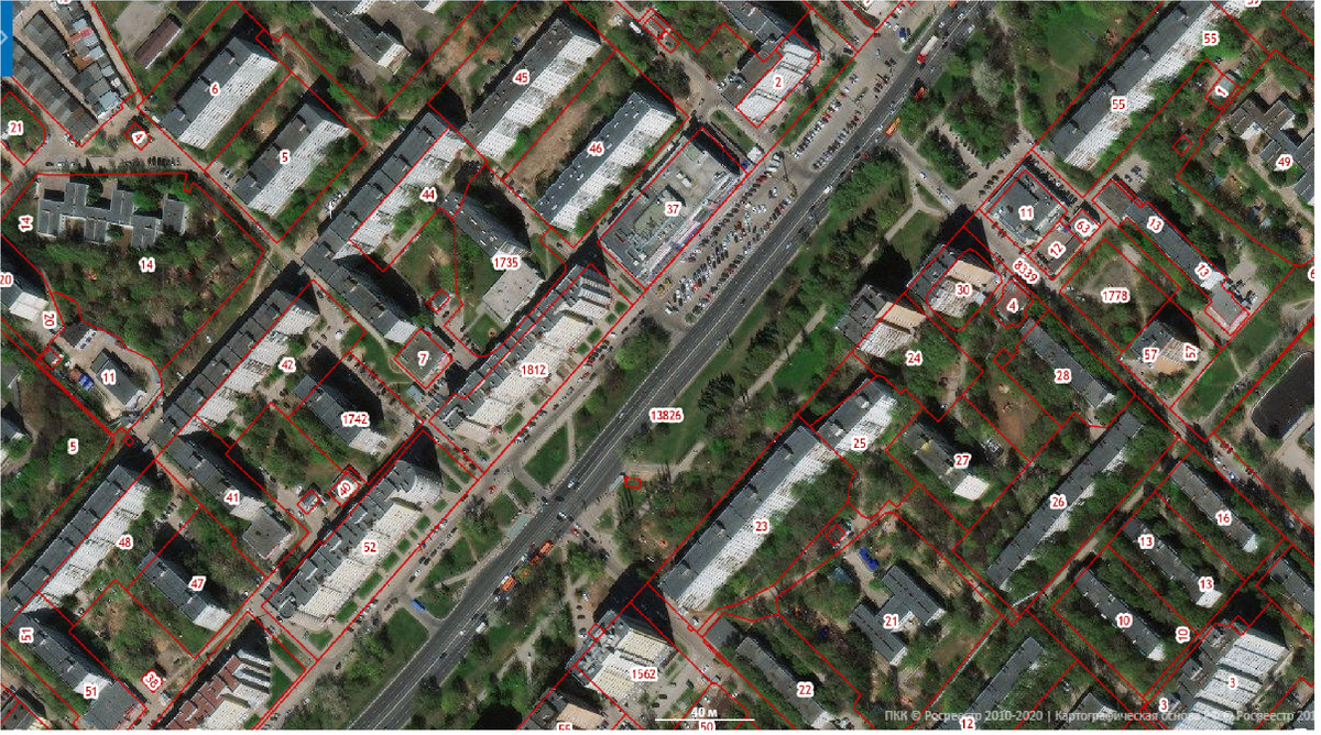 скриншот публичной кадастровой карты с многоквартирными домами