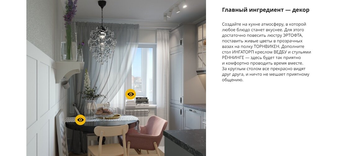 Вариант расстановки мебели на супер-маленькой кухне. Скрин с сайта ikea.com