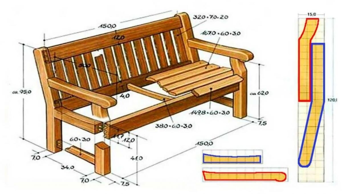 Деревянная скамейка со спинкой своими руками схемы и Размеры