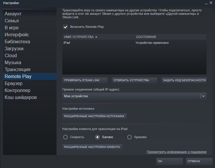 Собственный скриншот, настроек Steam.