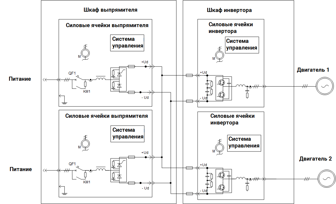 Схема управления двумя двигателями одним ПЧ
