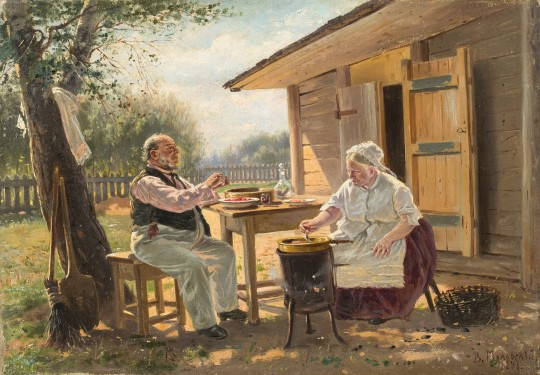 Владимир Маковский. "Варят варенье", эскиз, 1876, Самарский областной художественный музей.