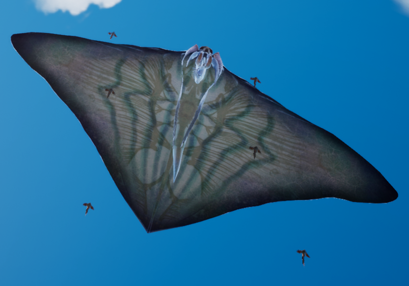 Скат летел на большой высоте в потоке воздуха.
Источник фото: https://gamepedia.cursecdn.com/satisfactory_gamepedia_en/2/25/Manta_With_Flock.png