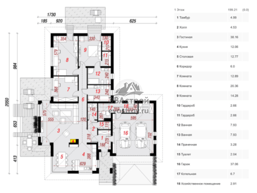 Проект одноэтажного дома 199 м2 с гаражом и террасой | ЭВАстрой | Дзен