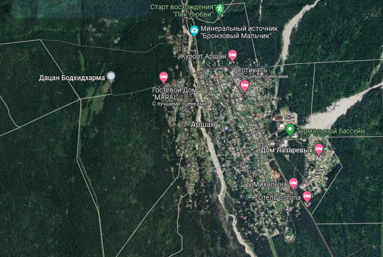 Посёлок Аршан на Google картах