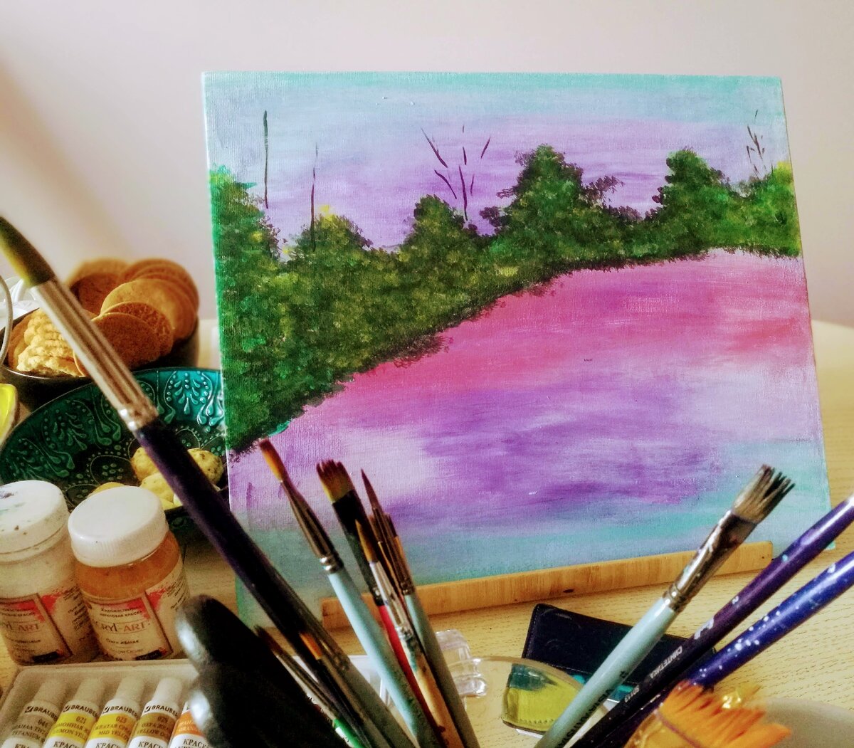 Моя акриловая первая работа - проба кисточки, повтор мастер класса.