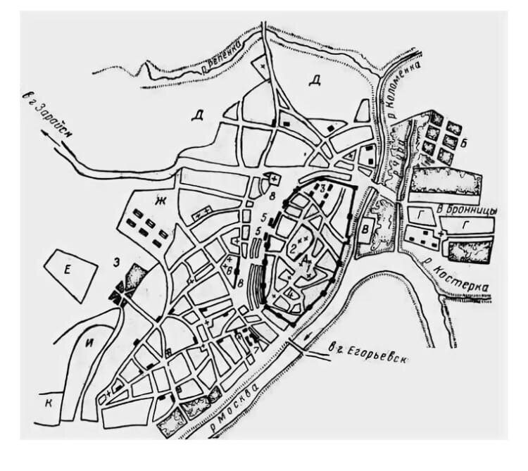 Город коломна схема. Древняя схема Коломенский Кремль Коломна. Генплан Коломна древней. Город Коломна старый план.