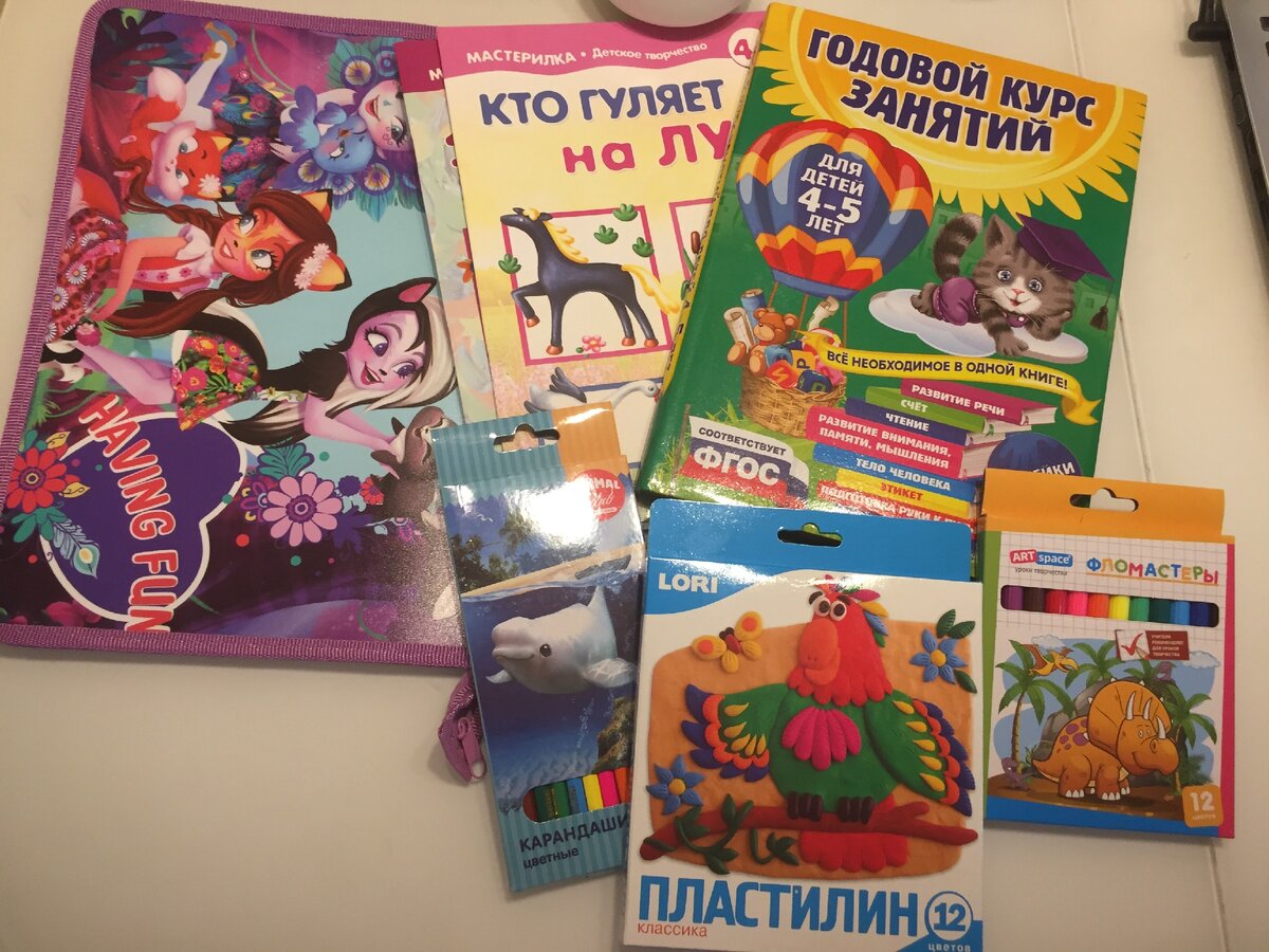 Вот такой набор прикупила для каждой.  Да, у нас есть и карандаши, и пластилин сами по себе. Но вот у каждого ребенка своя папочка для занятий с набором инструментов - это очень дисциплинирует. И меня в том числе - все собрать после занятий и убрать, во избежание потери)