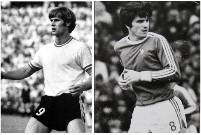 Творцы той победы. А.Плошник и С.Андреев, забившие по 2 мяча. Фото из интернета.  