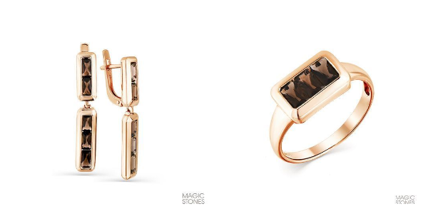 СЕРЬГИ, КОЛЬЦО (585) РАУХТОПАЗ