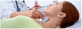 This is an imitation of an ultrasound. The patient's head should not be bent, but tilted back slightly (pillow under the upper back and neck). But the ultrasound sensor is correct - linear.